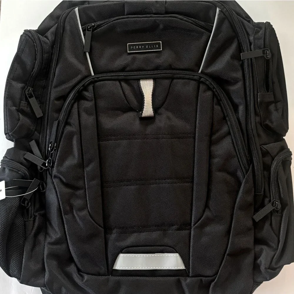 Perry Ellis Black 350 Laptop Backpack- Black travel bag, business bag $160 bag